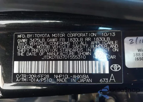 2013 Toyota Prius C Two from USA, damaged, VIN JTDKDTB37D1555310